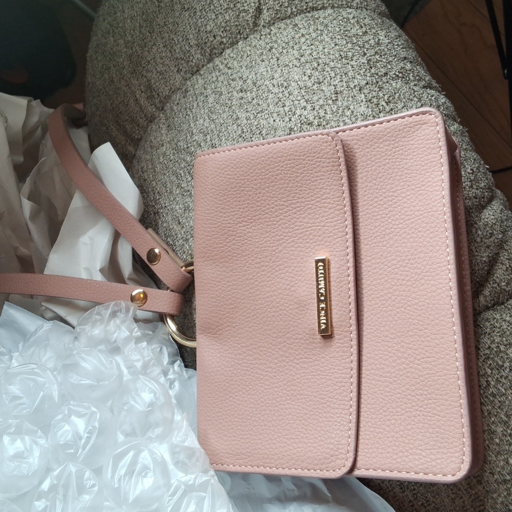 Vince Camuto Dusty Pink Pebbled Leather Shoulder Bag
